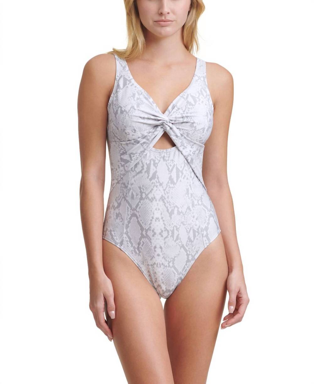NEW DKNY printed peek-a-boo twist one piece swimsuit in pearl gray - Picture 1 of 1